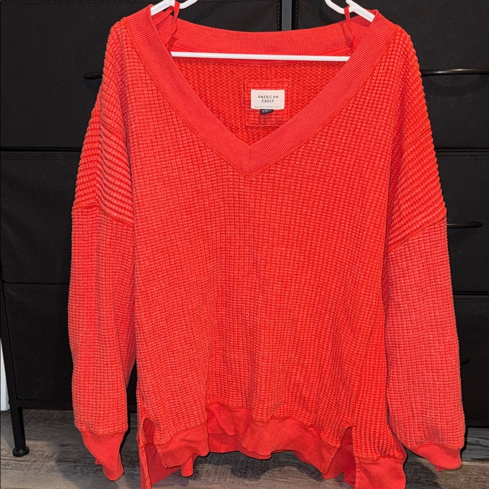 American Eagle Outfitters Vibrant Red V-Neck Sweater